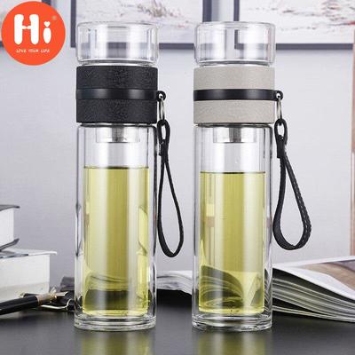 Merhaba Yaratıcı Şeffaf Cam Seyahat Su Şişeleri Demlik ile Çift Duvar Isıya Dayanıklı Taşınabilir Açık Çay Bardağı Drinkware