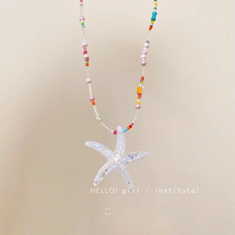 Spring-Summer Starfish Beaded Necklace: Sweet Layered Clavicle Chain for Women’s Seaside Vacation, Beach Party Accessories.