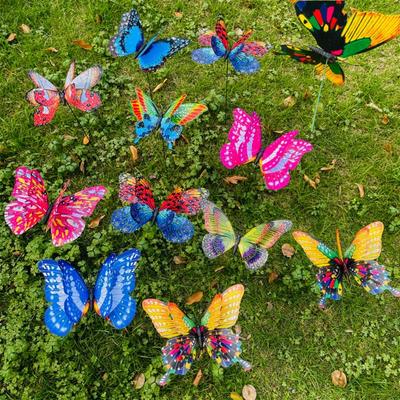 5pcs Large Garden Yard Planter Butterfly Double Layered Colorful Grounding Decoration Waterproof 3D Butterfly Stakes Butterfly