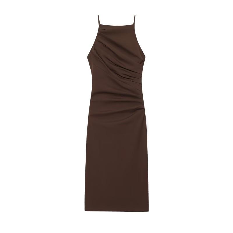 European American Women s Clothing Summer Fashionable Backless Pleated Slim Long Dress S