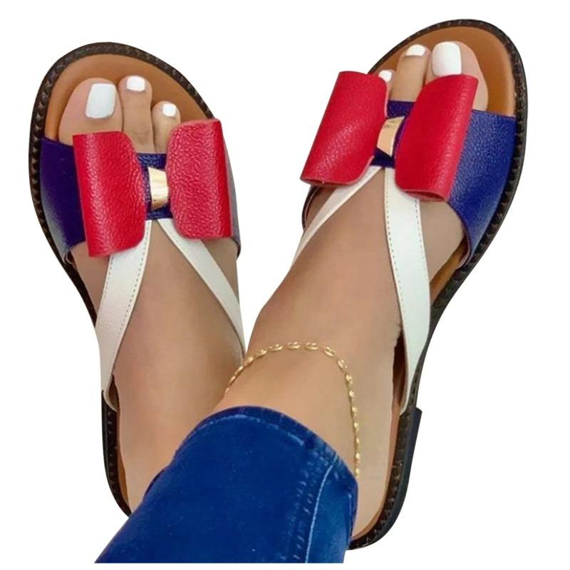 Damenschuhe im Angebot 2026 Marke Sommer Damen Hausschuhe Gemischte Farben Offene Zehenpartie Niedriger Absatz Große Größen Leichte Römische Sandalen Damen