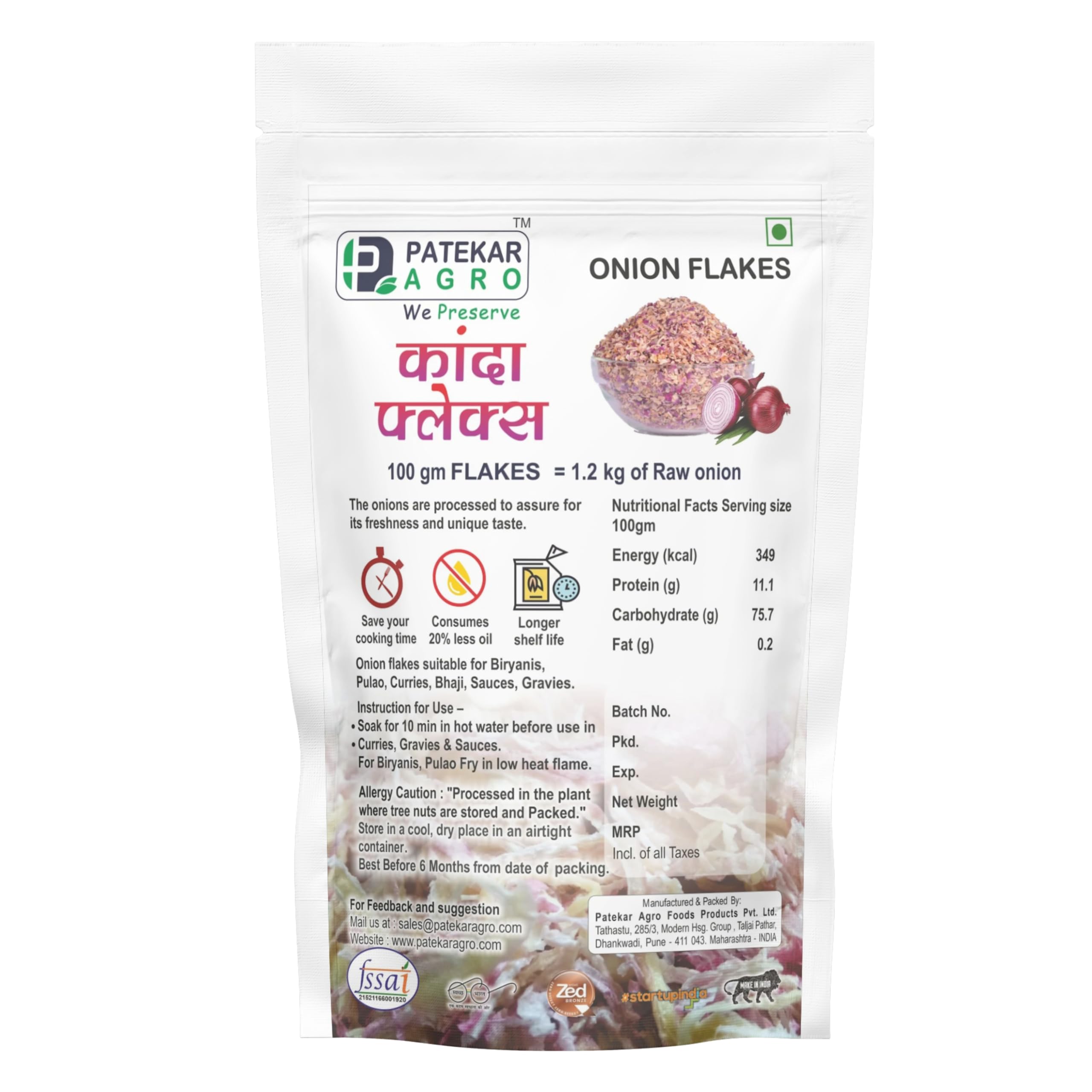 PATEKAR AGRO Onion Flakes - Dehydrated & Flavorful Onion Bits for Cooking, Seasoning, Baking Adds Rich, Savory Onion Flavor to Soups, Stews, Sauc