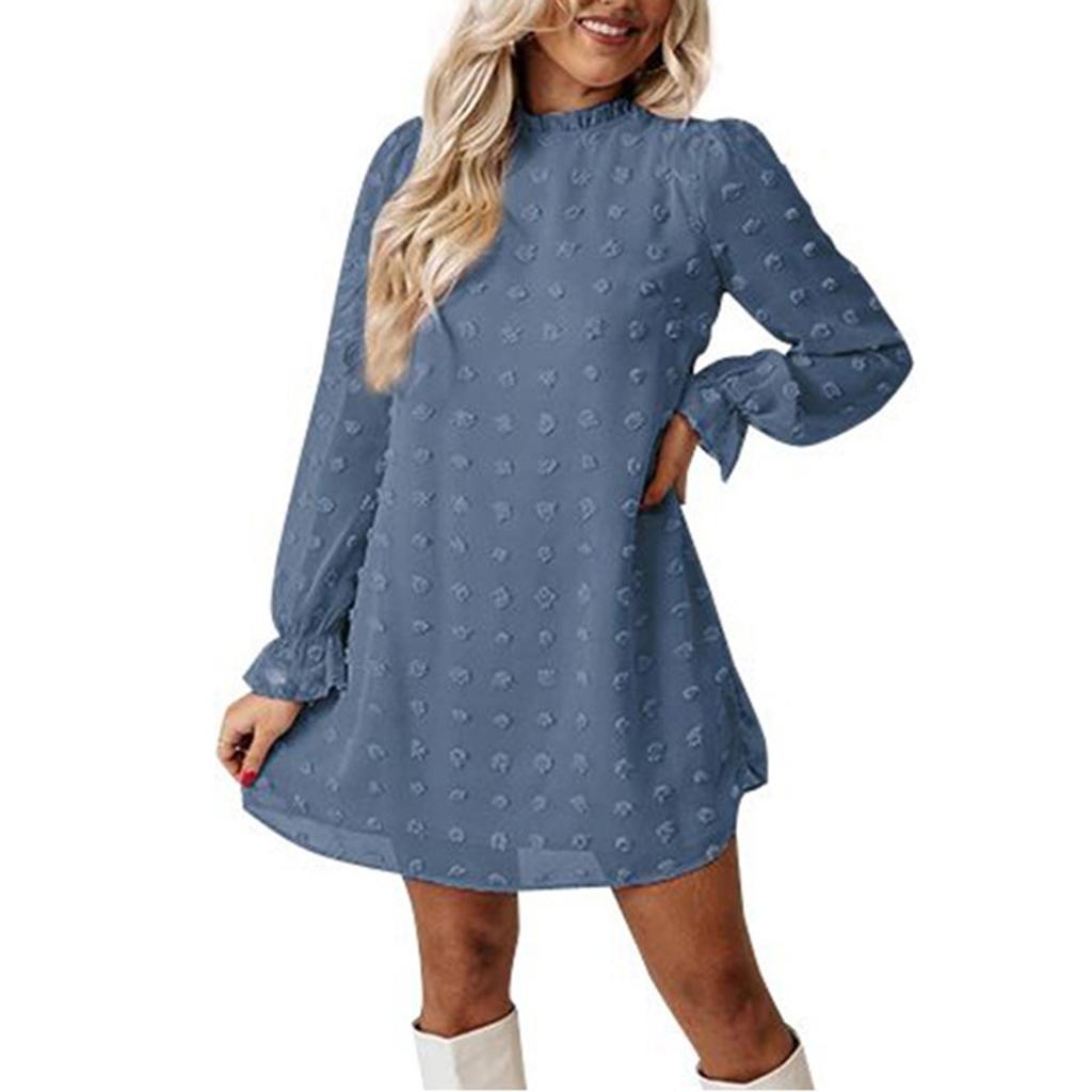 Women's Fashion  And Winter New Bubble Long Sleeve Lace Collar Dress