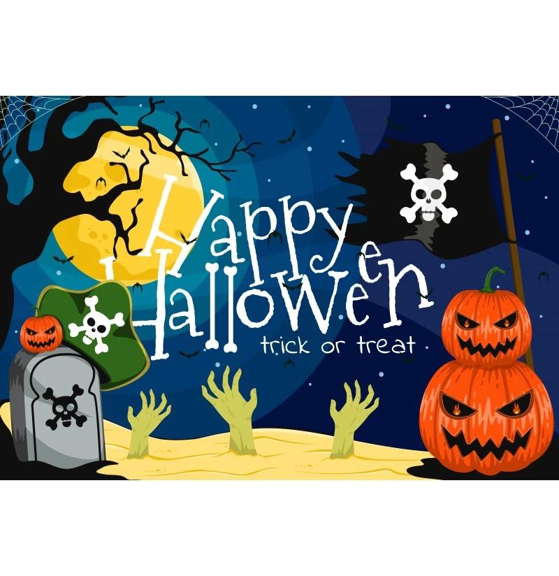 1pc Cute Happy Halloween Party Backdrop Night Moon Ghost Castle Pumpkin Washable Banner for Halloween Themed Party Decoration