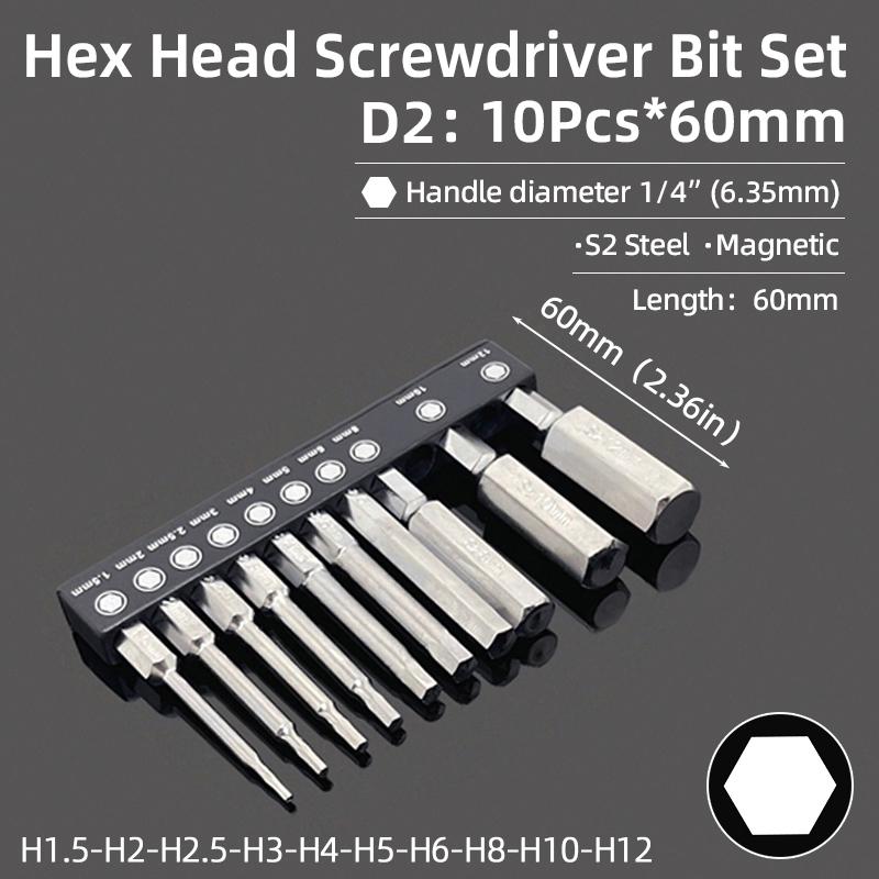 Hex Bit Set Head Allen Wrench Screwdriver Bit Set SAE Metric Hex Shank Magnetic Screw Driver S2 Steel Electric Drill Hand Tools