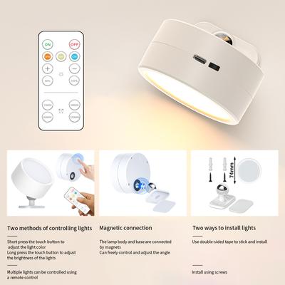 360°Rotatable LED Wall Lamp Rechargeable RGB&3Color Magnetic LED Spotlight Touch Remote Control For Bedroom Living Room Lighting