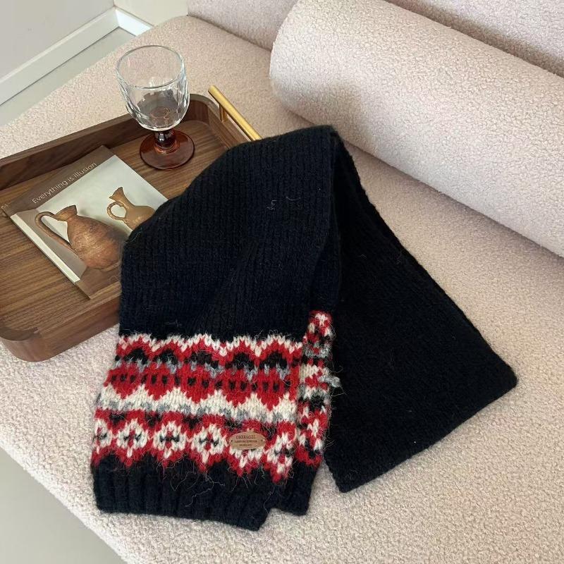 

Fair Island Christmas scarf atmosphere female autumn and winter thickened warm student red scarf new чёрный