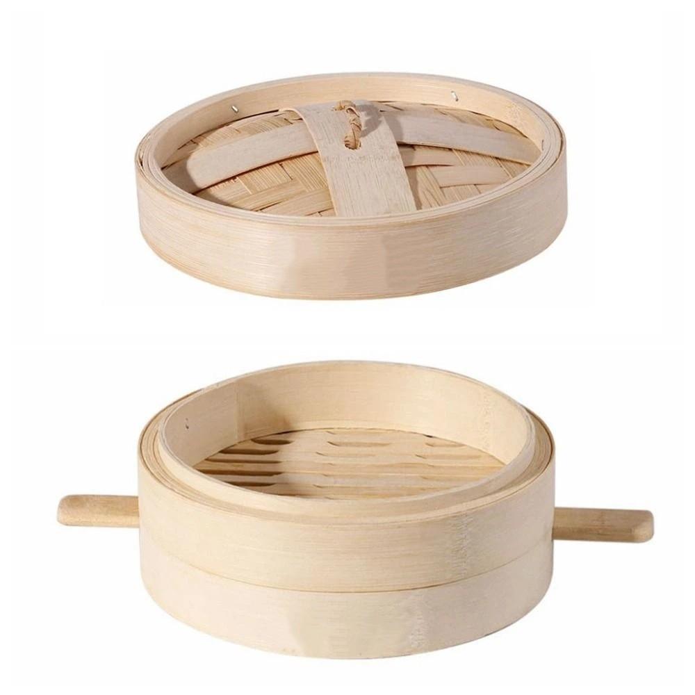 With Handle Bamboo Steamer Round Stuffed Bun Steamer Household Bamboo Steam Basket  Dumpling