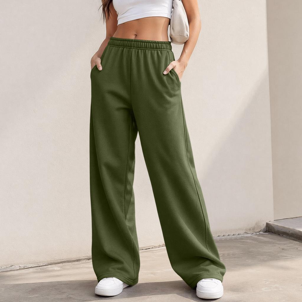 Lässige gefütterte Damen-Sweatpants mit weitem Bein, Kordelzug und Taschen für den Alltag