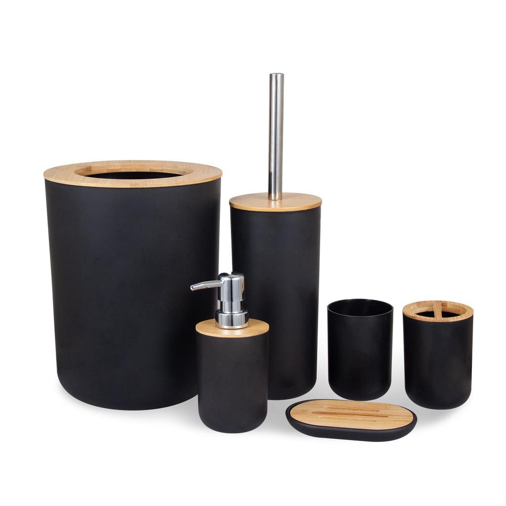 Bathroom Accessory Set: Toiletry Bottles, Toilet Brush, and Trash Can