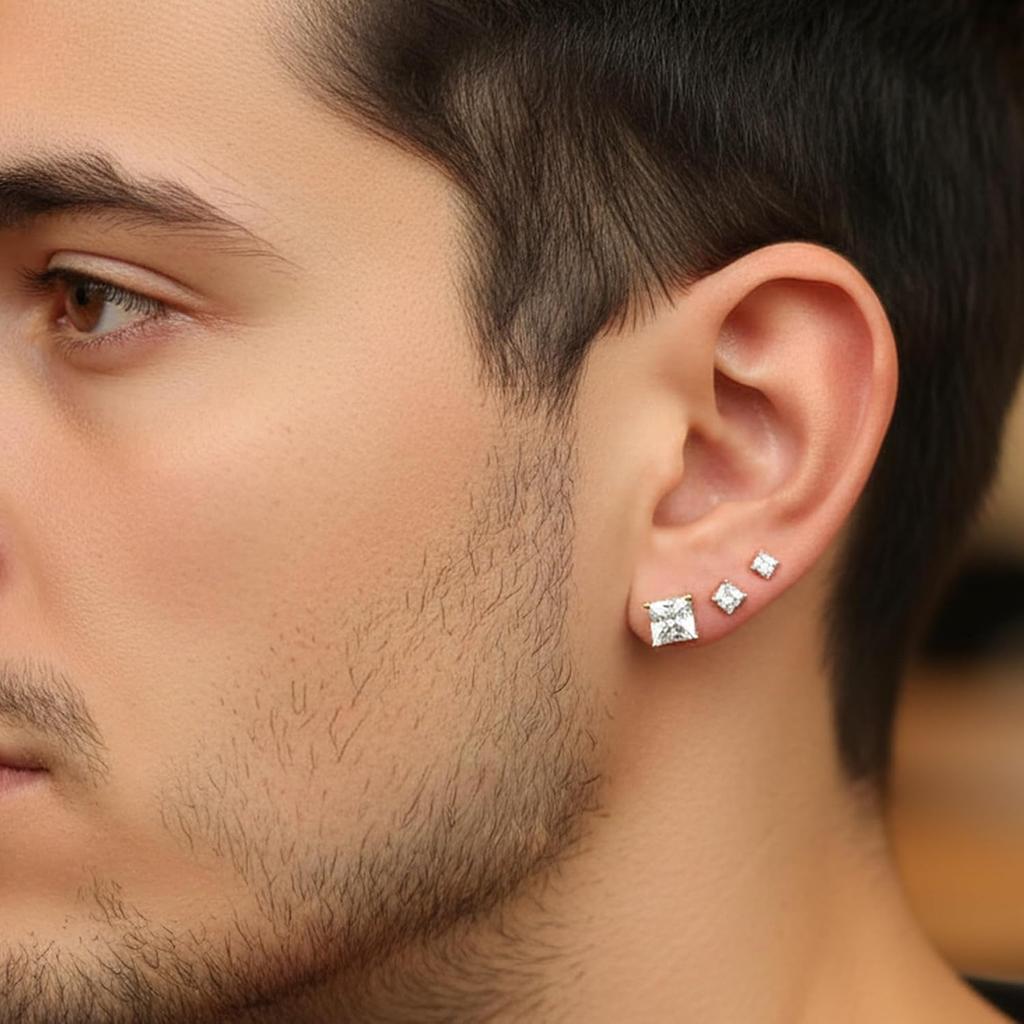 Stud Earrings for Women,18K Gold Plated CZ Set of 5 | Princess Cut Cubic Zirconia,Hypoallergenic Earrings,Earrings for Men and Women,Everyday Studs