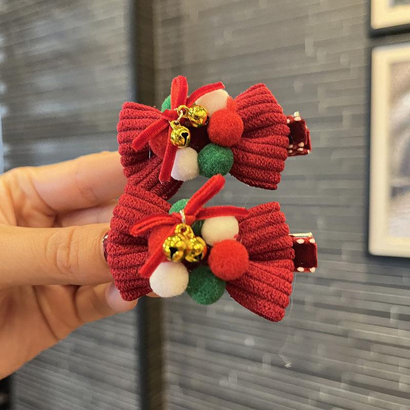 Christmas Bells & Bow Hair Clips Set for Girls - Festive Pompon Hairpins & Autumn/Winter Ties
