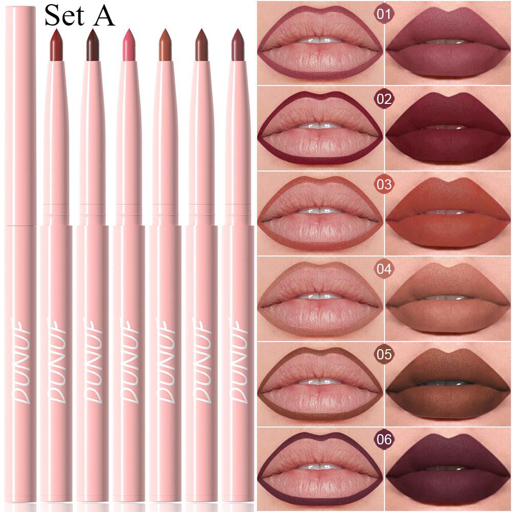 6 sztuk/zestaw konturówka do ust Nude Lip Liner Set wodoodporna matowa szminka o długotrwałym działaniu błyszczyk odporny na rozmazywanie łatwa aplikacja prezent dla każdego rodzaju skóry