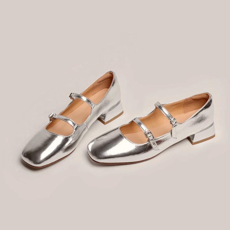 New Women Shoes Retro Thick Heeled Ballet Shoes for Women Medium Heeled Mary Jane Single Shoes Zapatos De Mujer