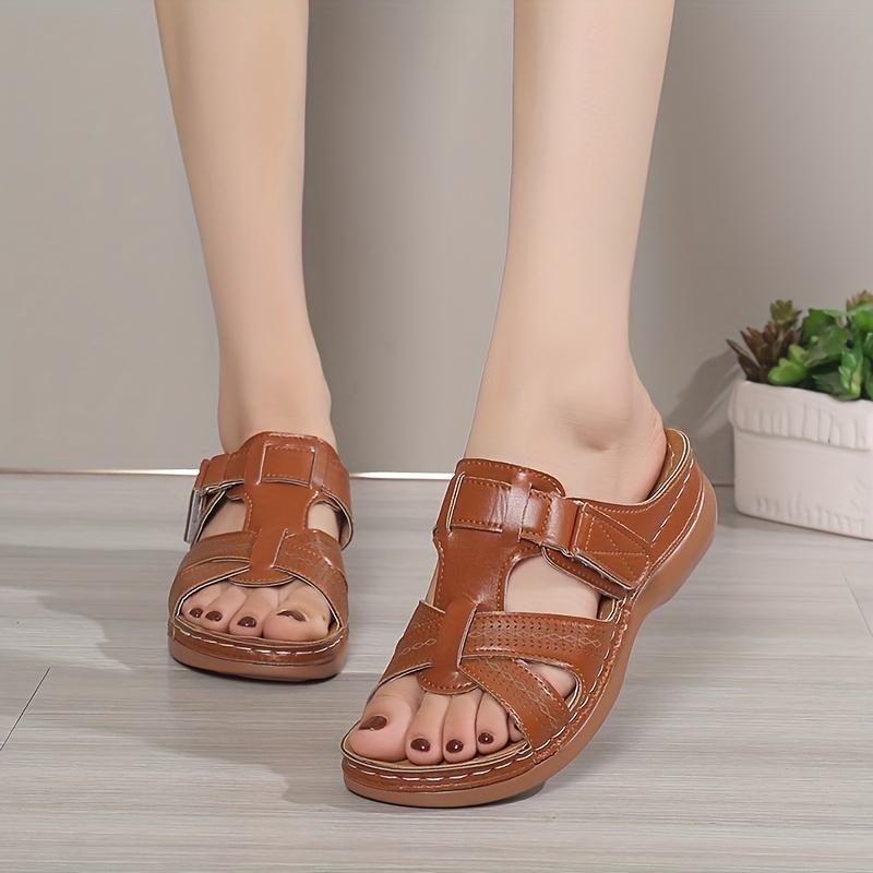 Dámské jednoduché klínkové sandály, letní sandály s ležérním výřezovým designem, pohodlné nazouvací platformové boty