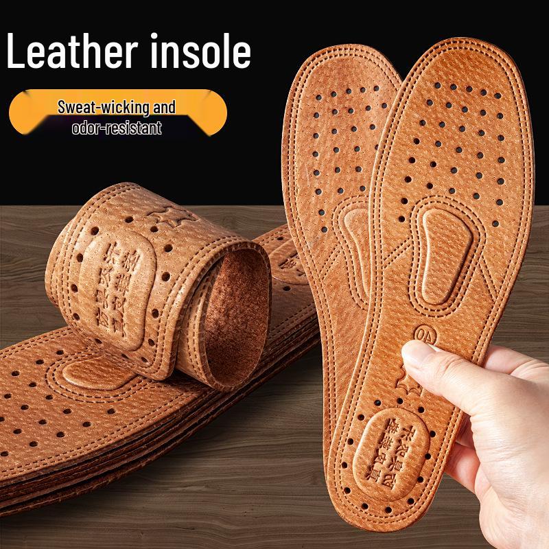 Moisture-Wicking Genuine Leather Insoles: Breathable, Deodorant, Thickened for All-Season Comfort for Men and Women