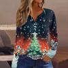 Women's T Shirt Tee Christmas Printed Button Long Sleeve Tunic Daily Weekend Fashion Basic V- Neck Regular Top