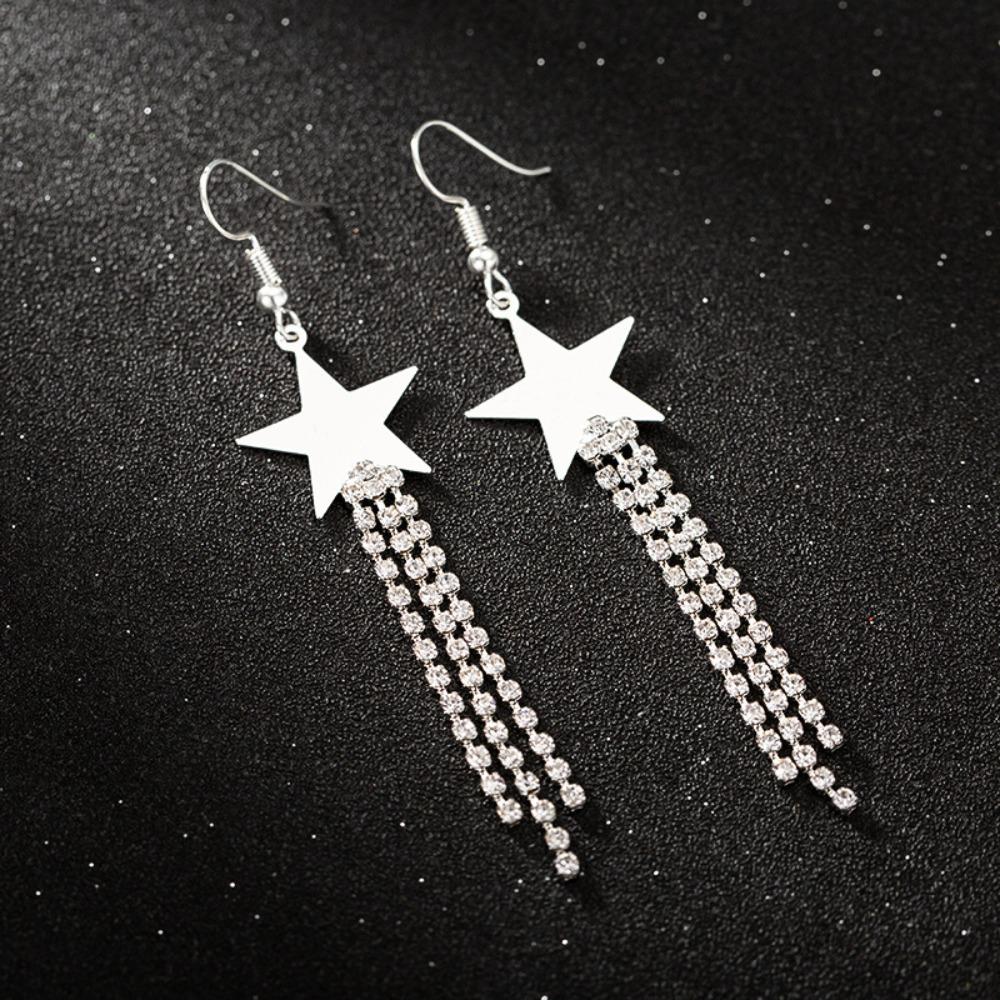 Long Star Earrings Female Temperament Five-Star Pendant Earringssimple Luxury Wedding Party Star Earrings Girl Jewelry Gifts