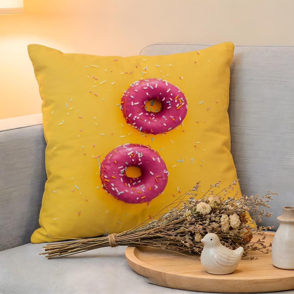 Cushion Cover Linen SkinFriendly Soft Decorative Case For Sofa Home Decor Sweet Donut Cute Anime Pillow Cover
