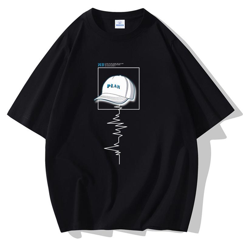 Cap Pattern Men Short Sleeves T-shirt 100% Cotton Casual Tee Large Size