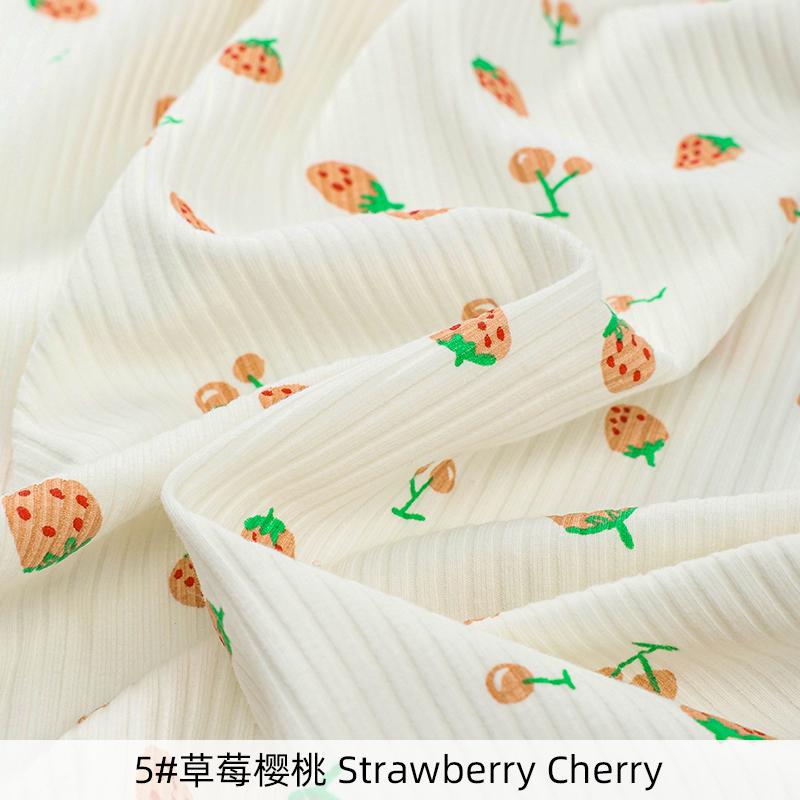

145x50cm Small Cherry Ribbed Knitted Pure Cotton Jacquard Fabric For Children s Clothing, T-shirts, Handmade DIY Sewing Fabrics 50x145cm