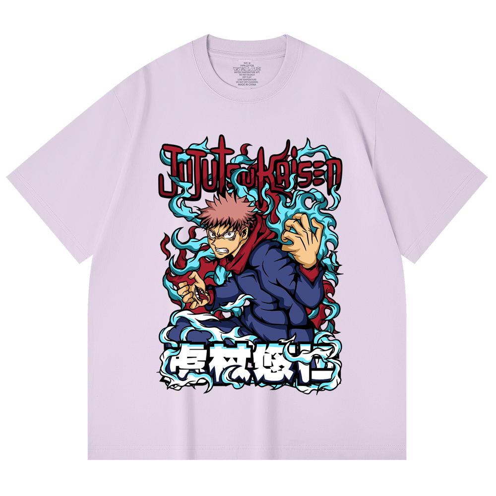 230 Gsm 100% Cotton Jujutsu Kaisen V50 Yuji Print Unisex Heavy Cotton T Shirt