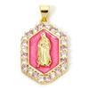 1 PC Virgin Mary Religious Brass Pendants 18K Gold Plated  Pearlized Hexagon Enamel Cubic Zirconia Charms Pendants 3cm x 1.7cm