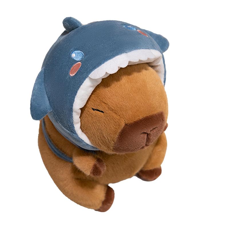 Cute Shark Head Backpack Plush Toy with Capybara Design Adorable Stuffed Doll Birthday and Holiday Gift for Kids or Friends