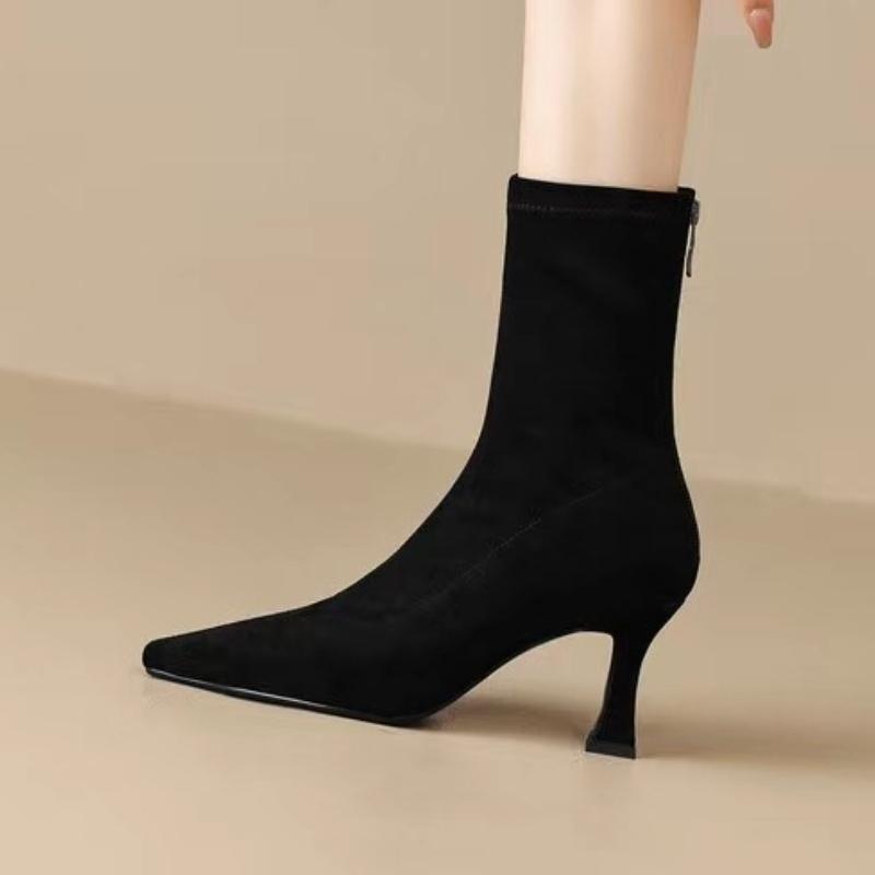 Fashion High Heels Ankle Boots Women Pointed Toe Shoes Suede Sexy Designer 2025 Winter New Fashion Snow Chelsea Boots Woman Pumps Botas