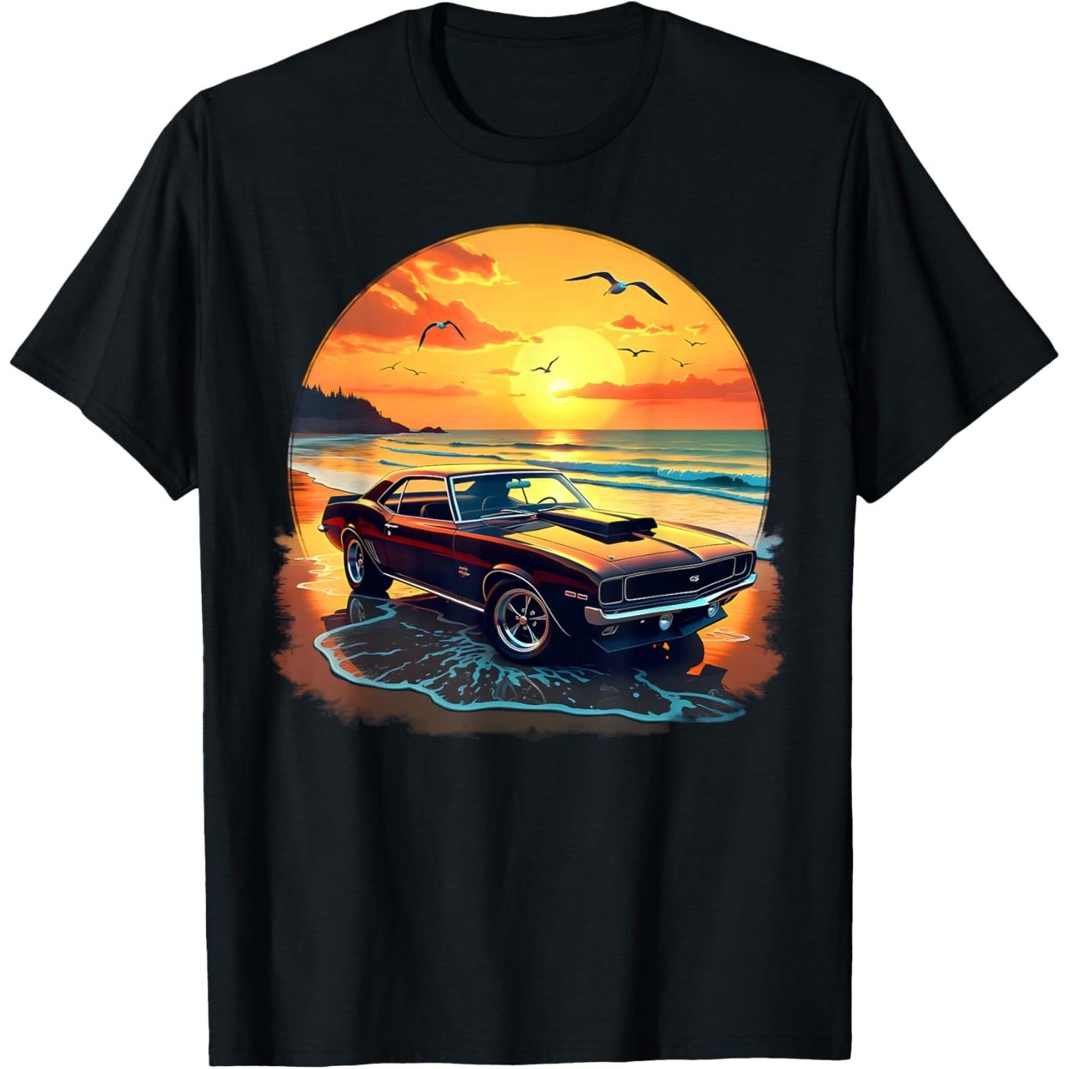 Classic Muscle Car Retro Vintage Style American Car Beach T-Shirt S чёрный