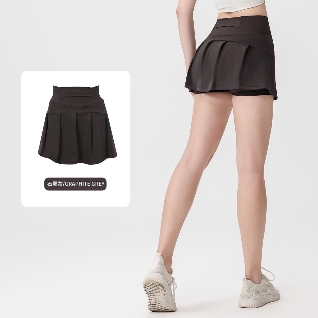 () Sports Tennis Skirt Women'S Anti-Light Fitness Skirt Fake Two-Piece Yoga Quick-Drying Pleated Skirt Shorts