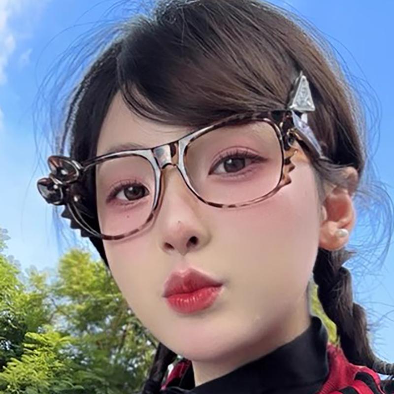 Cat Ear Leopard Cat Bow Glasses Frame No Lenses Cosplay Vintage Halloween Party Costumes Props Decorative Y2K DIY Frames