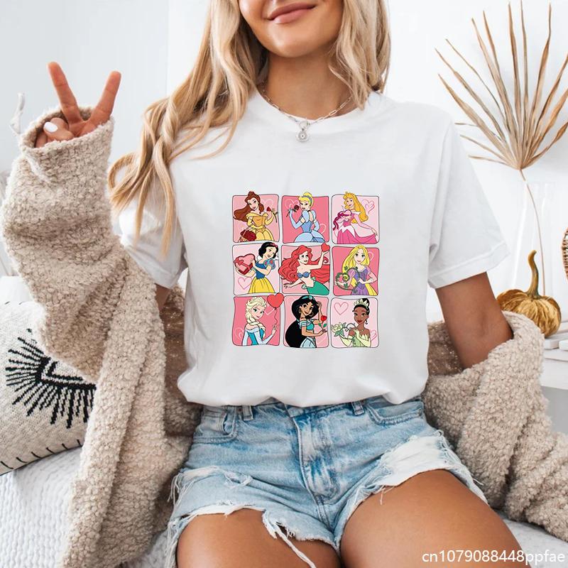 

Женская новая модная футболка с принтом в виде принцесс Диснея, повседневная, милая, мультяшная женская рубашка, топы M