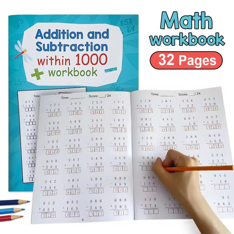 Addition and subtraction within 1000 Maths Workbook Primary School Training Book Arithmetic Competition Teaching Aids