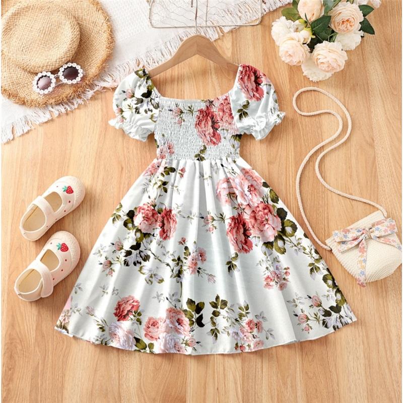 Girls Fashionable And Caring Printed Dress For Summer, Children s Casual Dress With Bow Ties 100cm