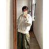 2025 American Style Grey & White Striped Hoodie Cardigan - Loose Fit, Lazy Design