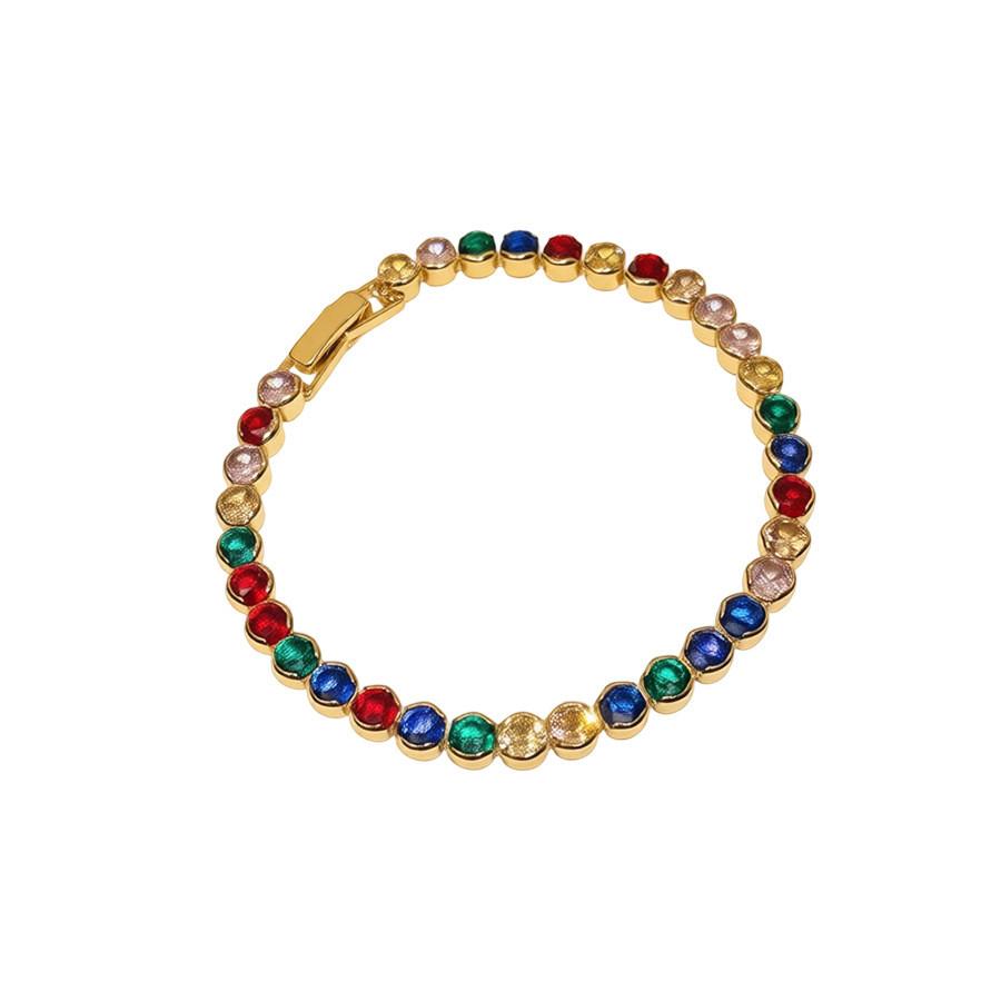 Copper Zircon Round Cuff Bracelet For Women With Vintage Geometric Pattern And Stylish Look