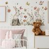 2 Pcs Cartoon Bunny Flowers and Leaves Bedroom Living Room Home Background Beautification Decoration Wall Stickers