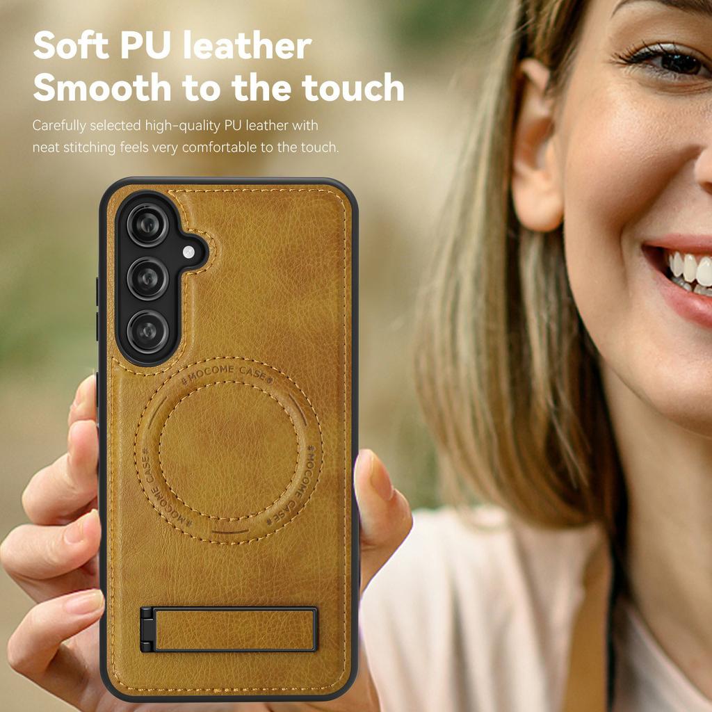 For Samsung Galaxy S25+ Case Compatible with MagSafe Kickstand Leather Phone Back Cover