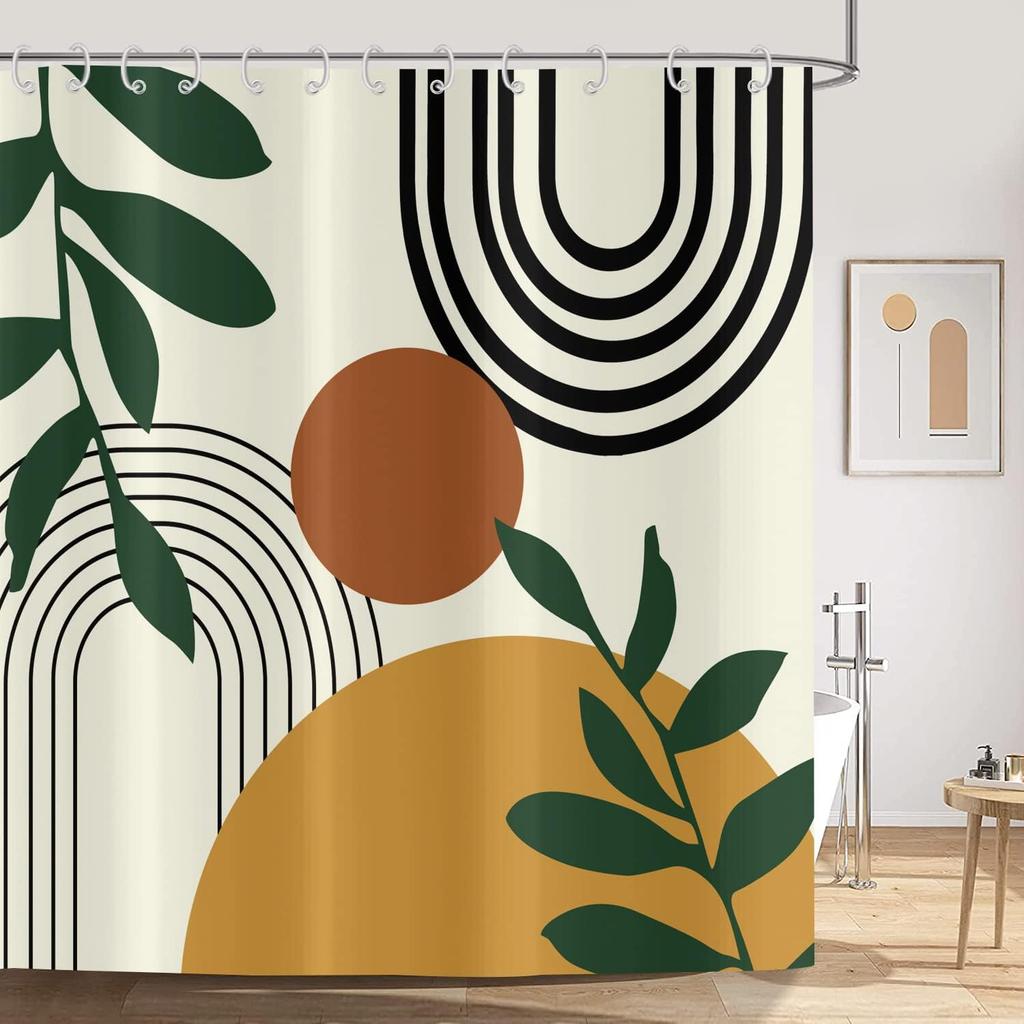 Bohemian Style Abstract Modern Floral Rose Face Shower Curtain 180X 180Cm Waterproof Shower Curtain With 12 Hooks