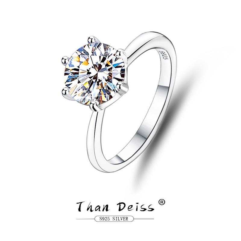 Moissanite 2-Carat D-Color Engagement Ring: European & American Fashion, S925 Silver, Classic Six-Prong Design