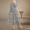Striped Printed Round Neck Long Sleeve Tie Dress