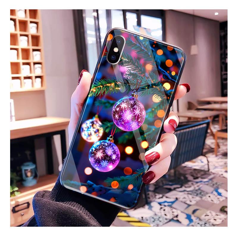Glass phone case For Samsung S25 S24 S23 S22 Ultra S24 Plus A55 A16 A54 A15 A56 A36 S25 FE Christmas Ball Tree