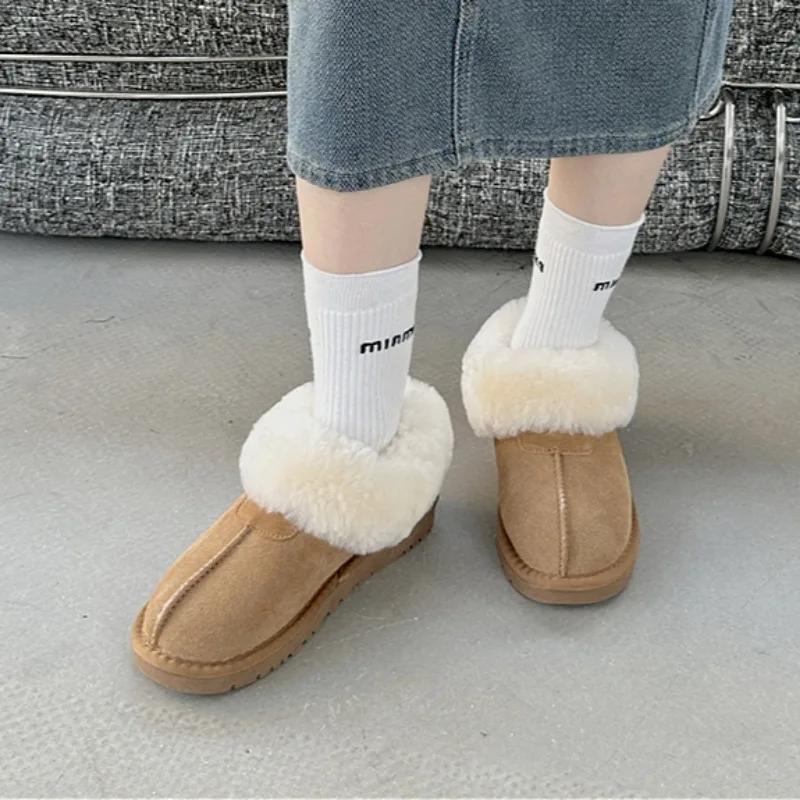 Women's Snow Boots 2024 New Plush Warm Winter Suede Design Women's Ankle Boots Comfortable Thick Sole Casual Slip-on Botas Mujer