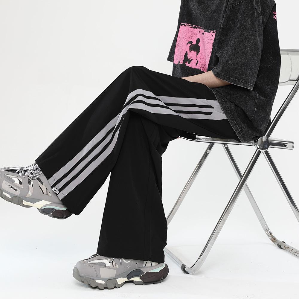 Men's Striped Pants Straight Wide Leg Trousers High Street Loose Casual Trousers Fashion Men Clothing