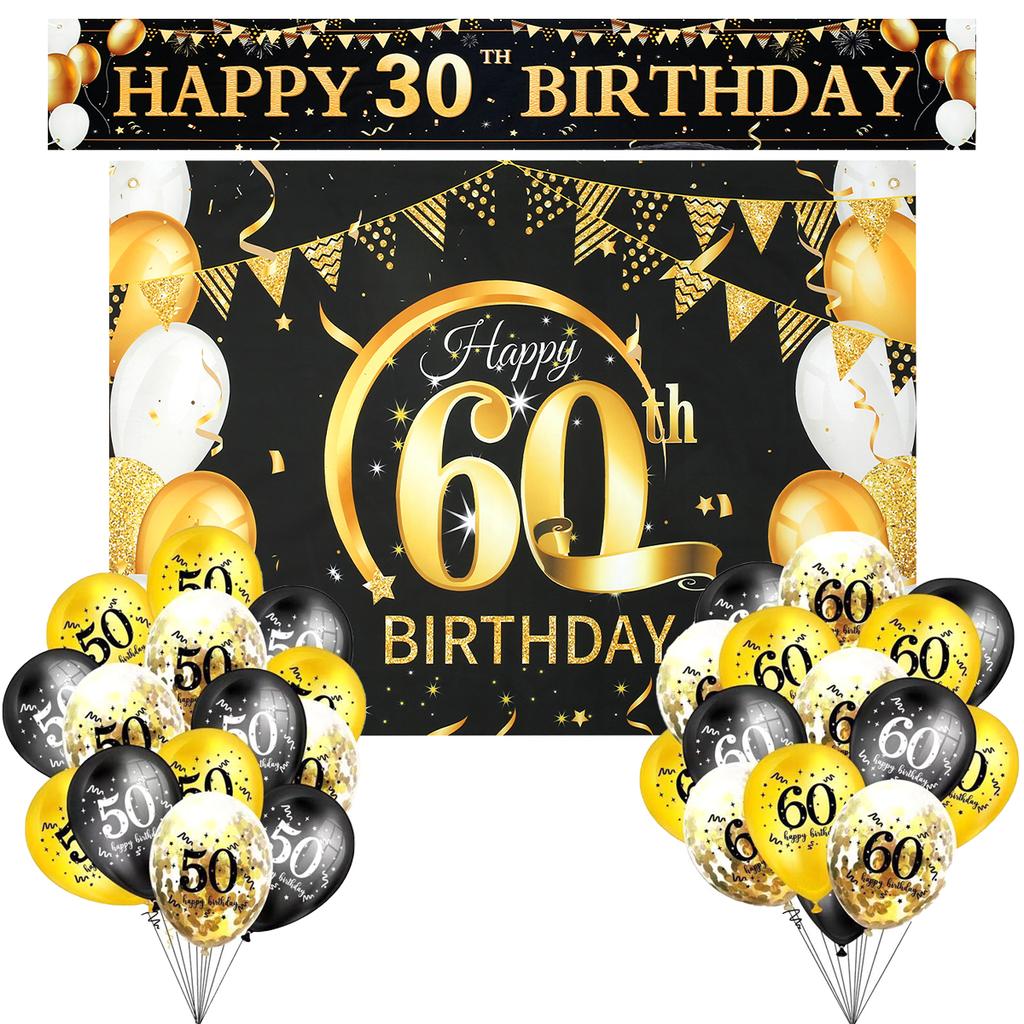 30-80 Old Birthday Background Decor Birthday Banner Hanging Poster Flag 50th 60th 70th Latex Balloon Bunting Garland Anniversary
