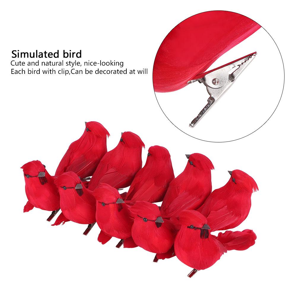 10 Pieces Artificial Red Simulated Foam Birds for Lawn, Garden, Outdoor Decoration, Each with Clip, Suitable for Garden Flower Arrangements,