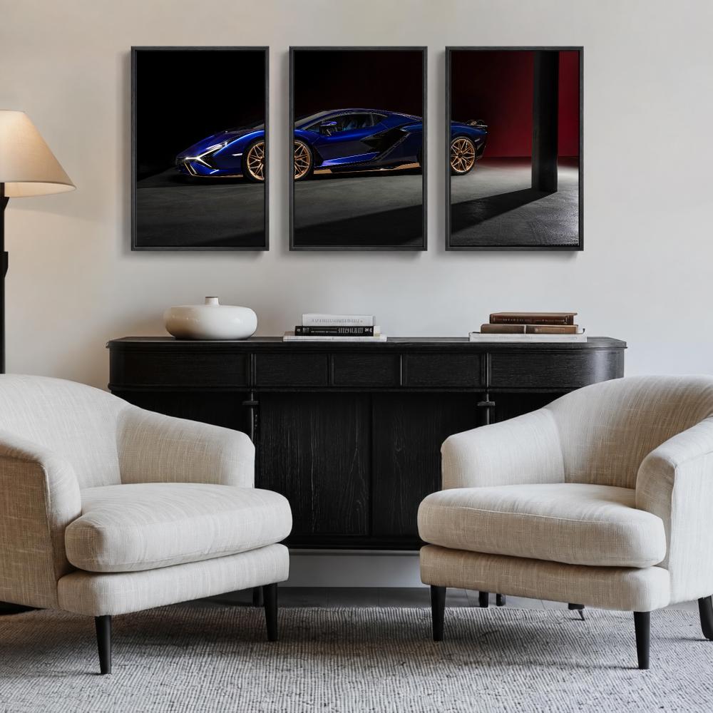 Sports Car Starting Grid Painting Calligraphy 3PCS Canvas Art Poster Set Home Decor for Living Room Bedroom Office Decoration