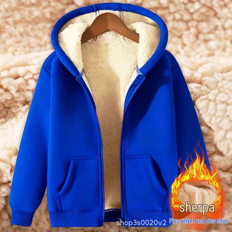 Men's Velvet-Lined Lambswool Hoodie - Warm, Loose, Casual Autumn/Winter Jacket