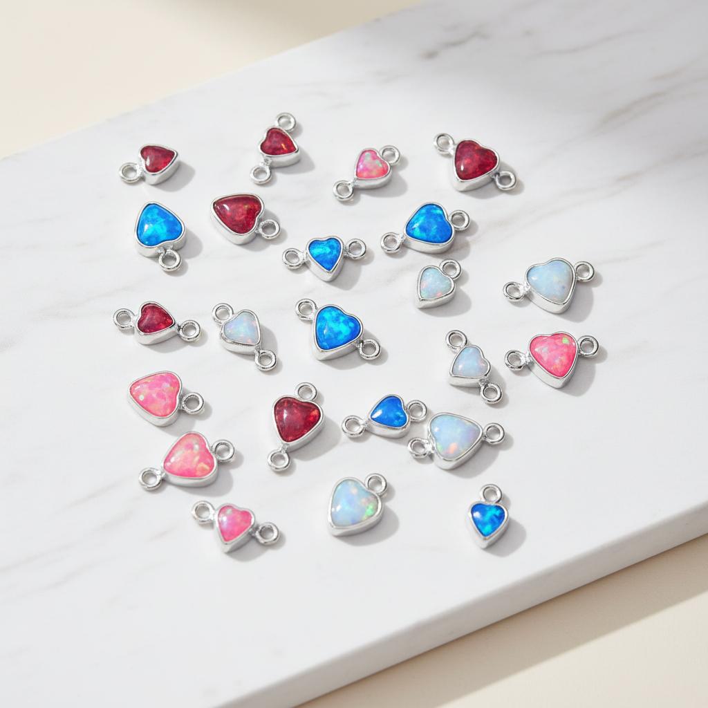 925 Sterling Silver Heart-Shaped Synthetic Opal Love Pendant Connecting DIY Accessories pendant&3 mm белый